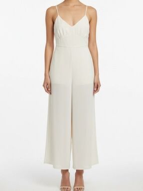 Topshop Jumpsuit Womens Sz 8 Wide Leg Sheer Low Back Beach Wear Oversized Ivory